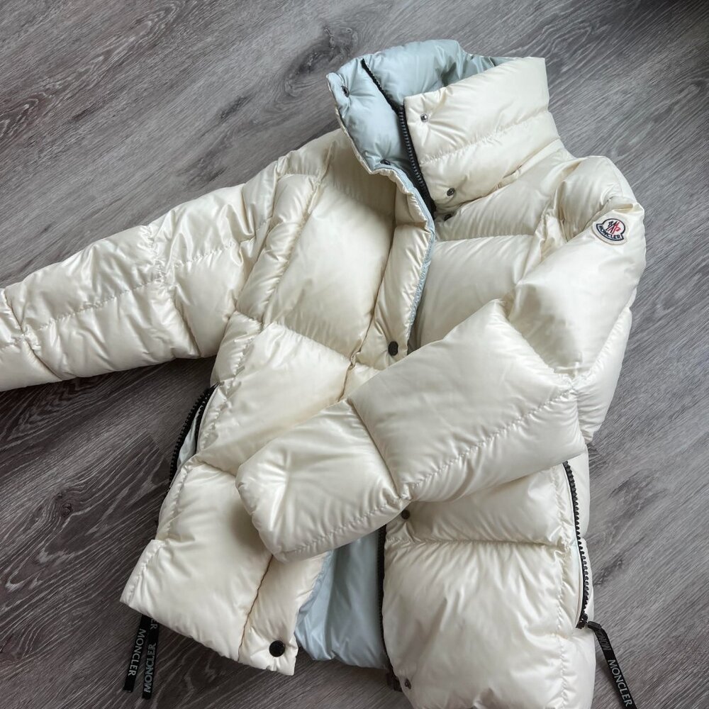 Authentic Moncler Parana Hooded Jacket / Size 00 / Ivory with blue lining